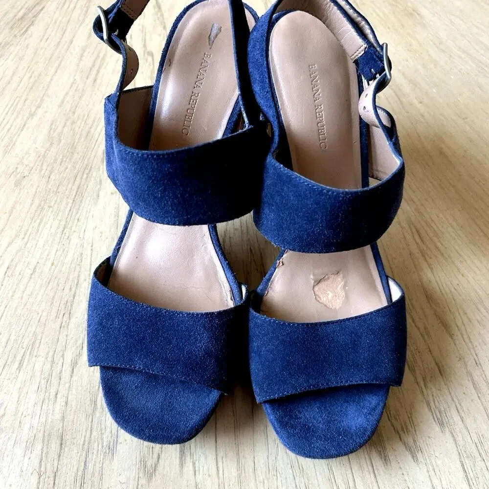 y2k blue suede platform heels banana Republic Sandal Women 9.5  party retro chic